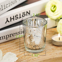 TBWIND 24 Pcs Silver Votive Candle Holders, Speckled Mercury Silver Glass Candle Holder Bulk for Wedding Centerpiece Table Decor, Tea Lights Candle Holder for Valentines Day Decor, Home Decor