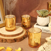 TBWIND 24 Pcs Gold Votive Candle Holders, Speckled Mercury Gold Glass Candle Holder Bulk for Wedding Centerpiece Table Decor, Tea Lights Candle Holder for Valentines Day Decor, Home Decor