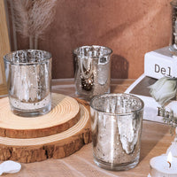 TBWIND 24 Pcs Silver Votive Candle Holders, Speckled Mercury Silver Glass Candle Holder Bulk for Wedding Centerpiece Table Decor, Tea Lights Candle Holder for Valentines Day Decor, Home Decor