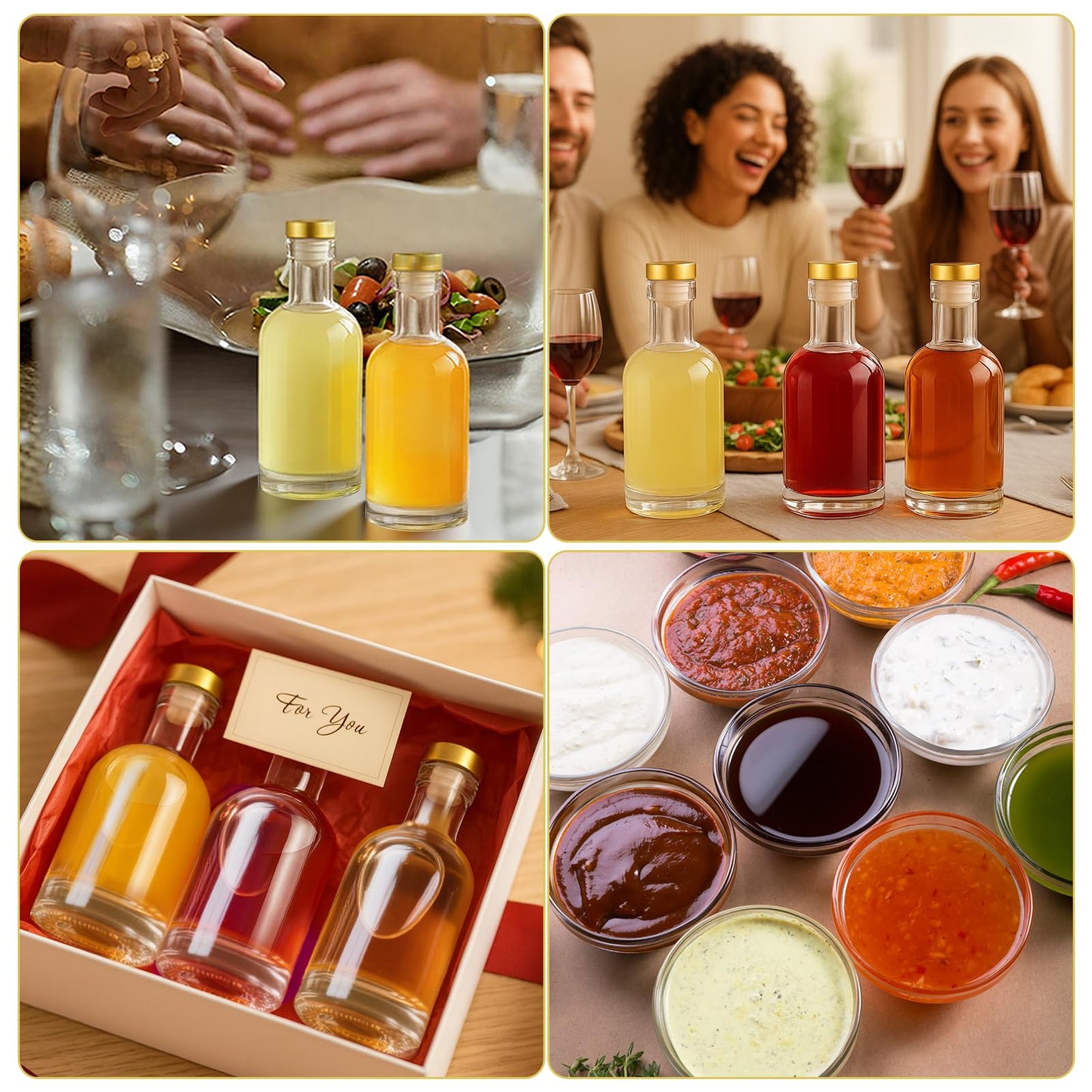 TBWIND 12 Pack 6 oz/200ml Clear Glass Bottles with T-Top Cork Stoppers, Small Liquor Bottles, Airtight Refillable Bottles for Spirits, Juice, Oil, Vinegar, Kombucha, Soda, Bear, Wine