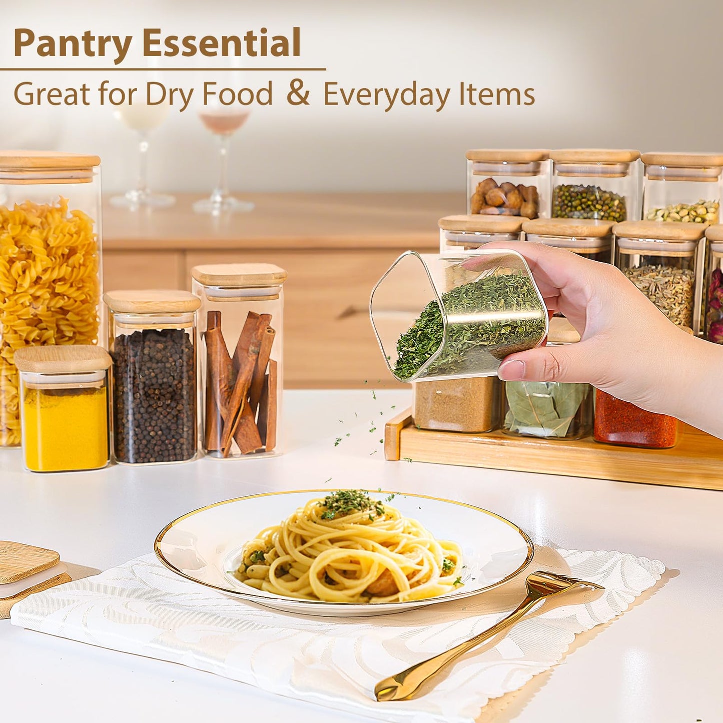 TBWIND 12 Pack 4 oz Square Glass Spice Jars with Lids and Labels – Airtight Small Seasoning Containers Set, Clear Glass Storage Jars for Seasoning, Spices, Kitchen Pantry Organization