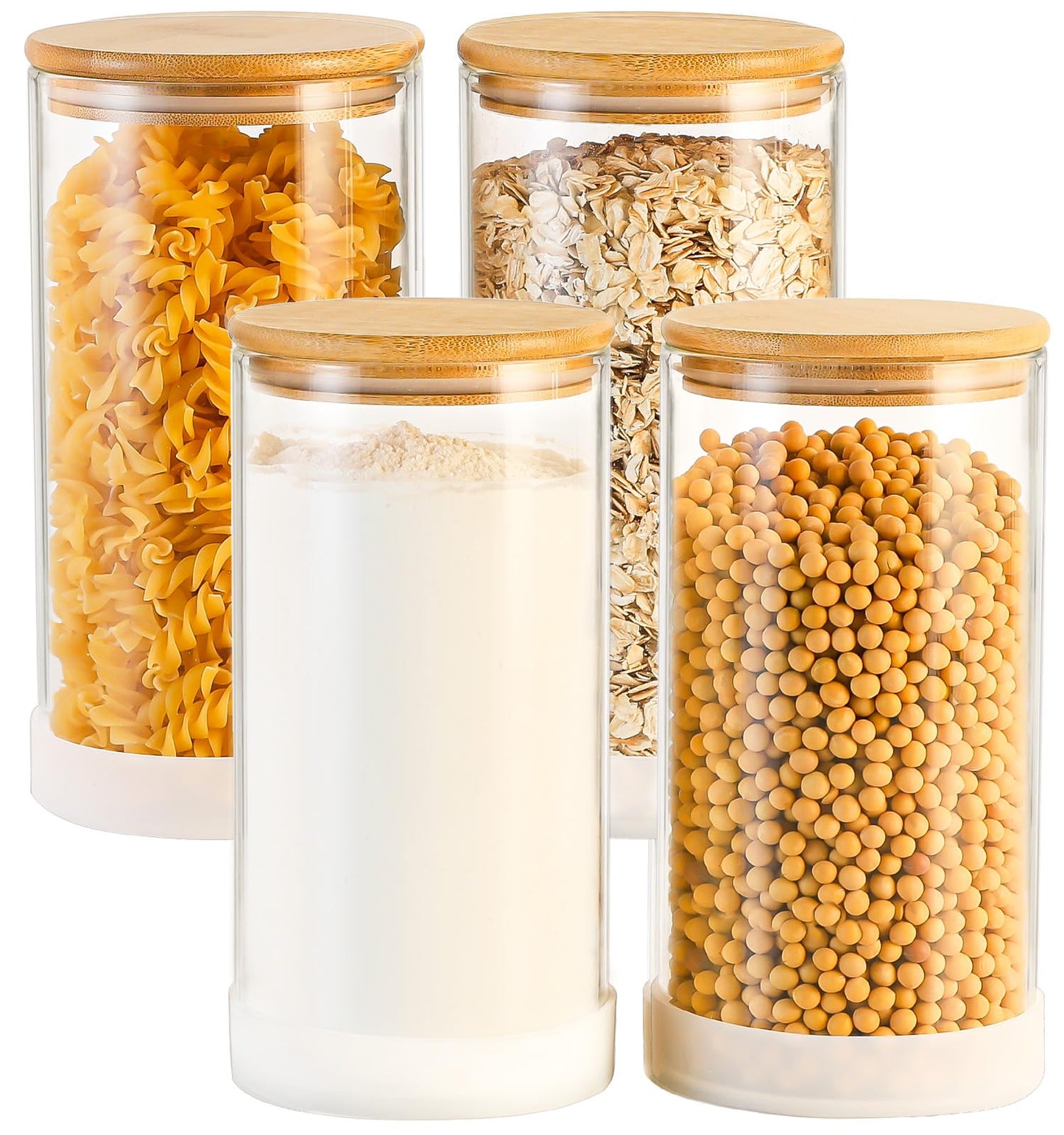 TBWIND 53oz Round Glass Storage Containers with Bamboo Lids – 4 Pack Large Airtight Glass Jars for Pantry Organization, Kitchen Dry Food, Flour, Cereal, Coffee Beans & Staples