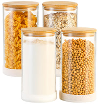 TBWIND 53oz Round Glass Storage Containers with Bamboo Lids – 4 Pack Large Airtight Glass Jars for Pantry Organization, Kitchen Dry Food, Flour, Cereal, Coffee Beans & Staples