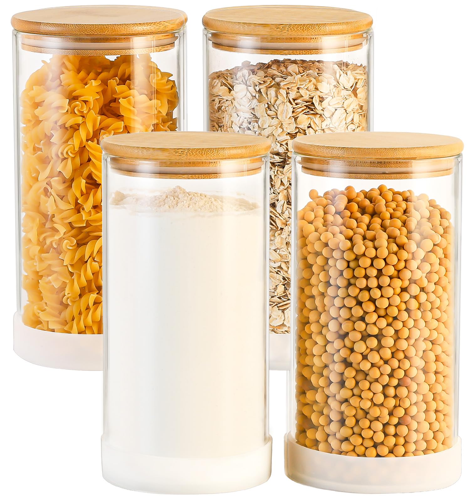 TBWIND 53oz Round Glass Storage Containers with Bamboo Lids – 4 Pack Large Airtight Glass Jars for Pantry Organization, Kitchen Dry Food, Flour, Cereal, Coffee Beans & Staples