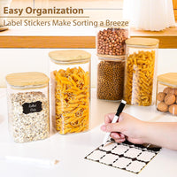 TBWIND 6 Pack Square Glass Storage Containers with Bamboo Lids (24oz/37oz/51oz) – Clear Food Airtight Canisters Sets for The Kitchen, Glass Jars for Coffee Beans, Coffee, Flour, Snacks, Spices
