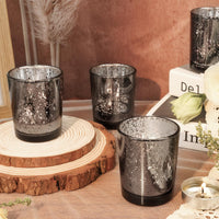 TBWIND 24 Pcs Black Votive Candle Holders, Speckled Mercury Black Glass Candle Holder Bulk for Wedding Centerpiece Table Decor, Tea Lights Candle Holder for Valentines Day Decor, Home Decor