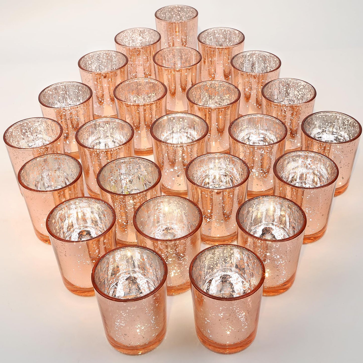 TBWIND 24 Pcs Rose Gold Votive Candle Holders, Speckled Mercury Rose Gold Glass Candle Holder Bulk for Wedding Centerpiece Table Decor, Tea Lights Candle Holder for Valentines Day Decor, Home Decor