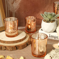 TBWIND 24 Pcs Rose Gold Votive Candle Holders, Speckled Mercury Rose Gold Glass Candle Holder Bulk for Wedding Centerpiece Table Decor, Tea Lights Candle Holder for Valentines Day Decor, Home Decor