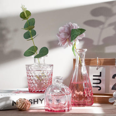 TBWIND Pink Glass Bud Vases Set of 12, Vintage Mini Vases for Centerpieces, Glass Bud Vase in Bulk for Wedding Decor, Single Flowers, Office and Home Table Flower Décor