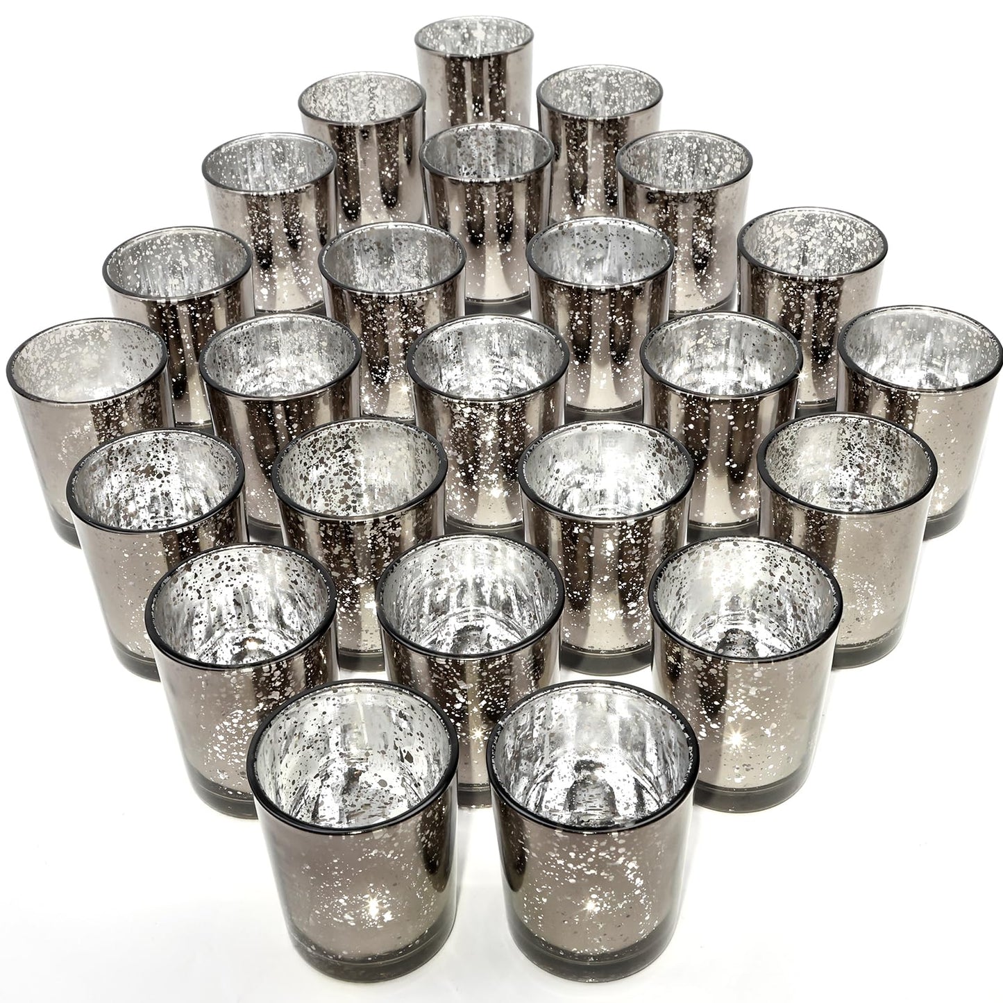 TBWIND 24 Pcs Black Votive Candle Holders, Speckled Mercury Black Glass Candle Holder Bulk for Wedding Centerpiece Table Decor, Tea Lights Candle Holder for Valentines Day Decor, Home Decor
