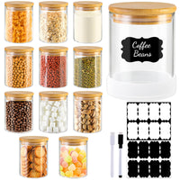 TBWIND 17oz Round Glass Storage Containers with Bamboo Lids – 12 Pack Small Airtight Clear Spice Jars for Pantry Organization, Kitchen Dry Food, Flour, Spice, Coffee Beans, Staples & Snacks